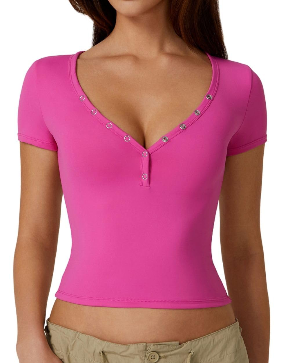 Women's Sexy Double Lined Button Up Slim Fit Crop Top