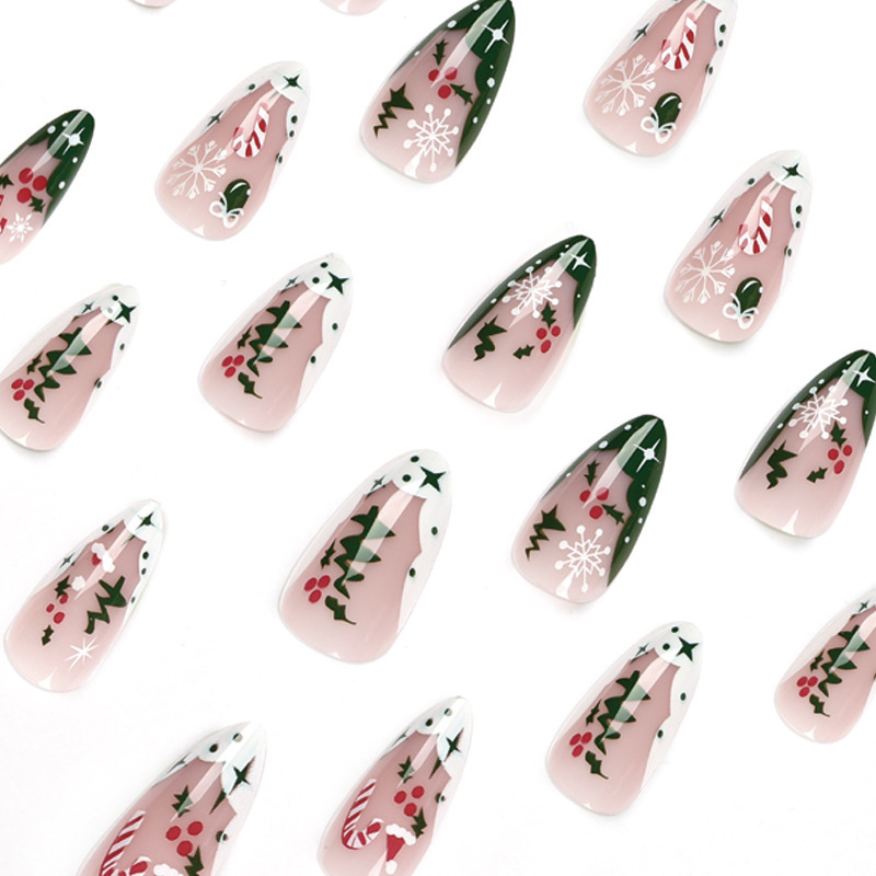 Christmas French White and Green Nail Art Nail Pads