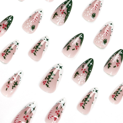 Christmas French White and Green Nail Art Nail Pads