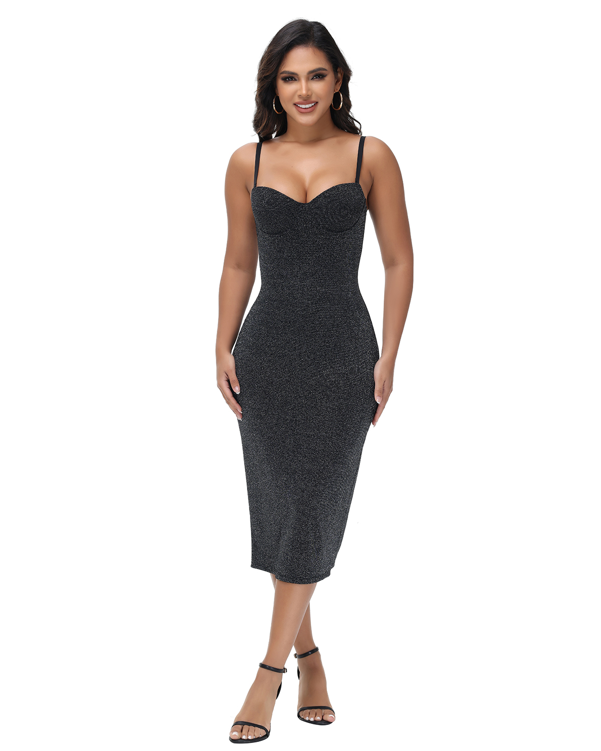 Sexy Maxi Cocktail Dress Built-in Bra Adjustable Straps Shapewear Dresses