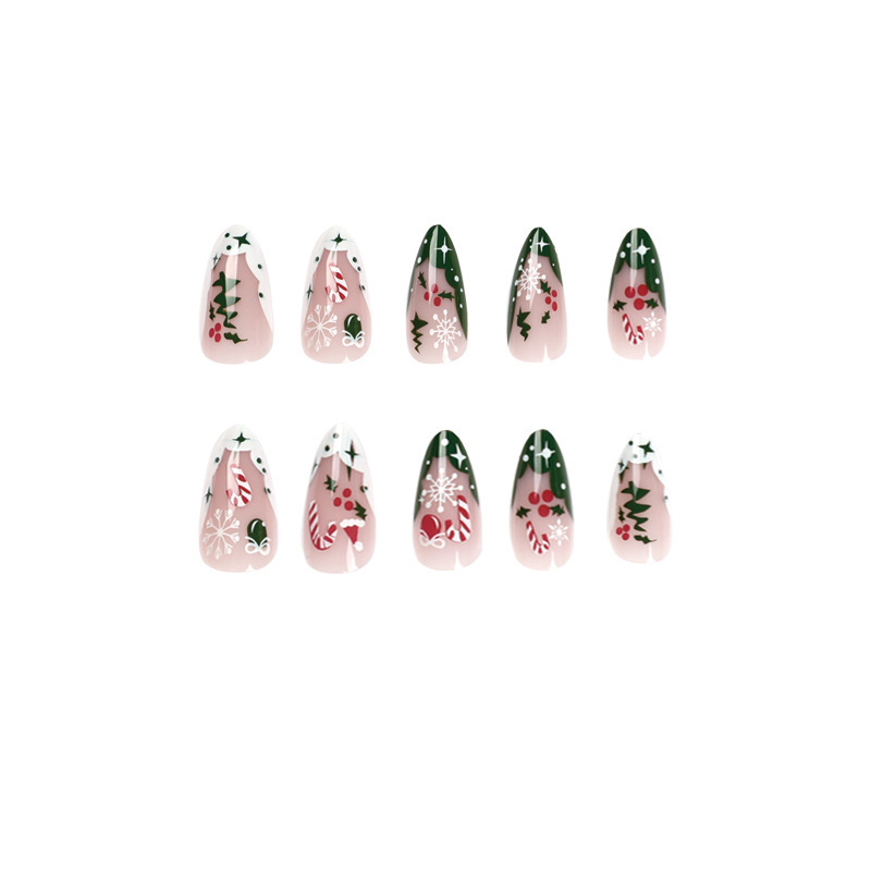 Christmas French White and Green Nail Art Nail Pads