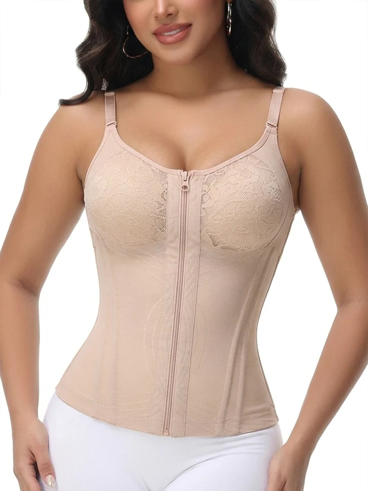 Floral Lace Bustier Corset With Waist Shaping Vest And Nipple Covers