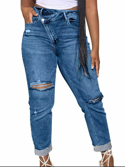 Summer Women's Popular High Waisted Slim Fit Jeans With Bevel Buckle