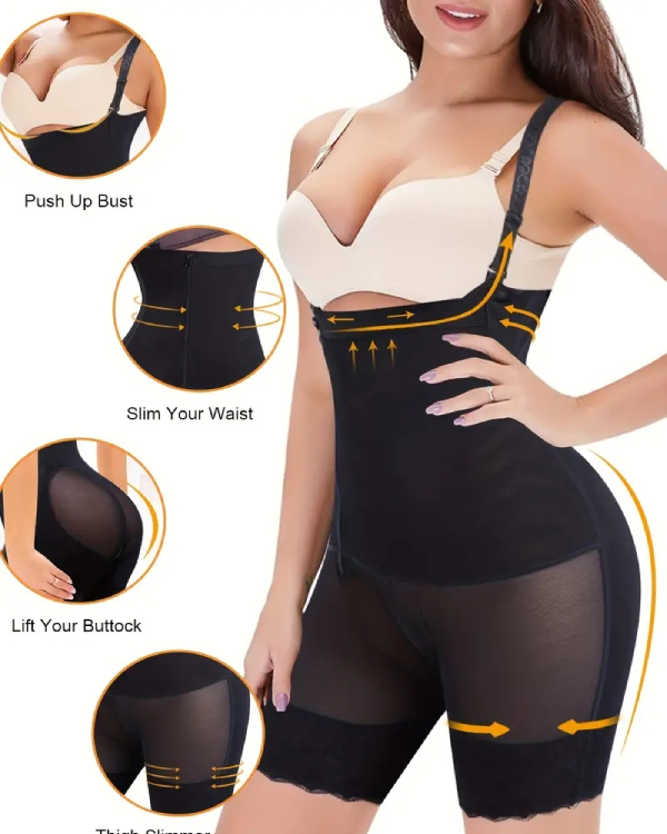 Open Bust Tummy Control Butt Lifting Zip Up Body Shaper