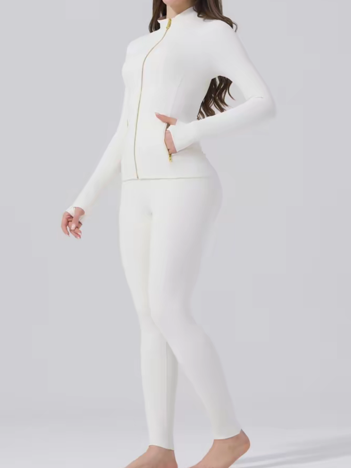 Body Shaping Yoga Set Gold Zip Up Jacket With Pockets