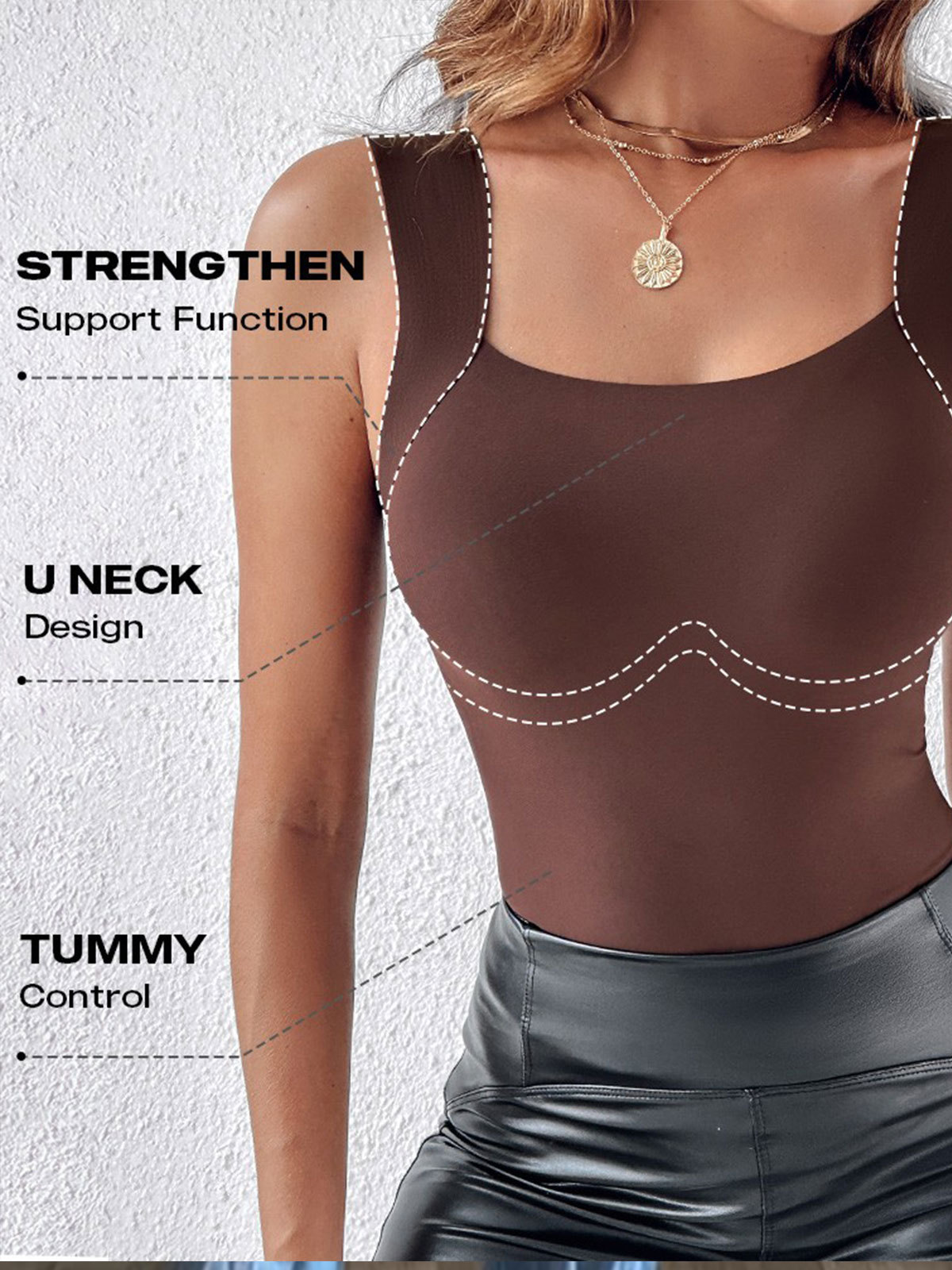 U Neck Shapewear Built-in Bra Tank High Strechy Sleeveless Slim Fit Tops Camisole