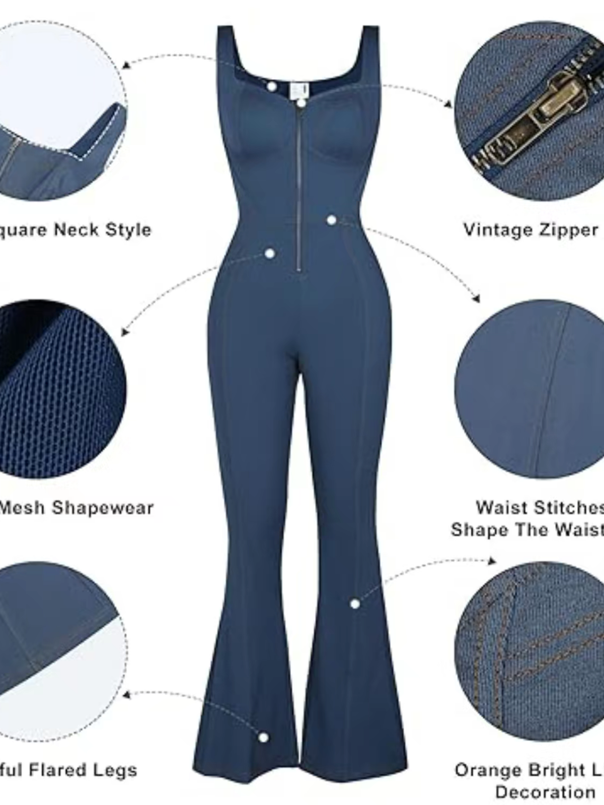 Women's Denim Bodysuit With Built In Shaping Function To Flatten The Tummy And Lift The Buttocks