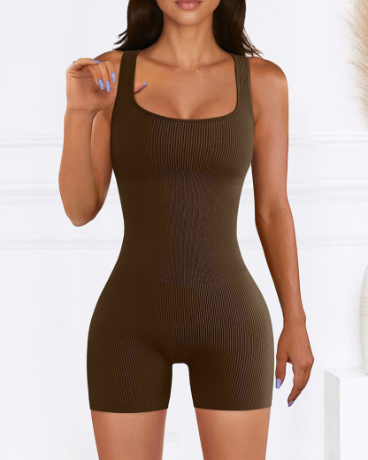 Square Neck Sleeveless Shorts Jumpsuit