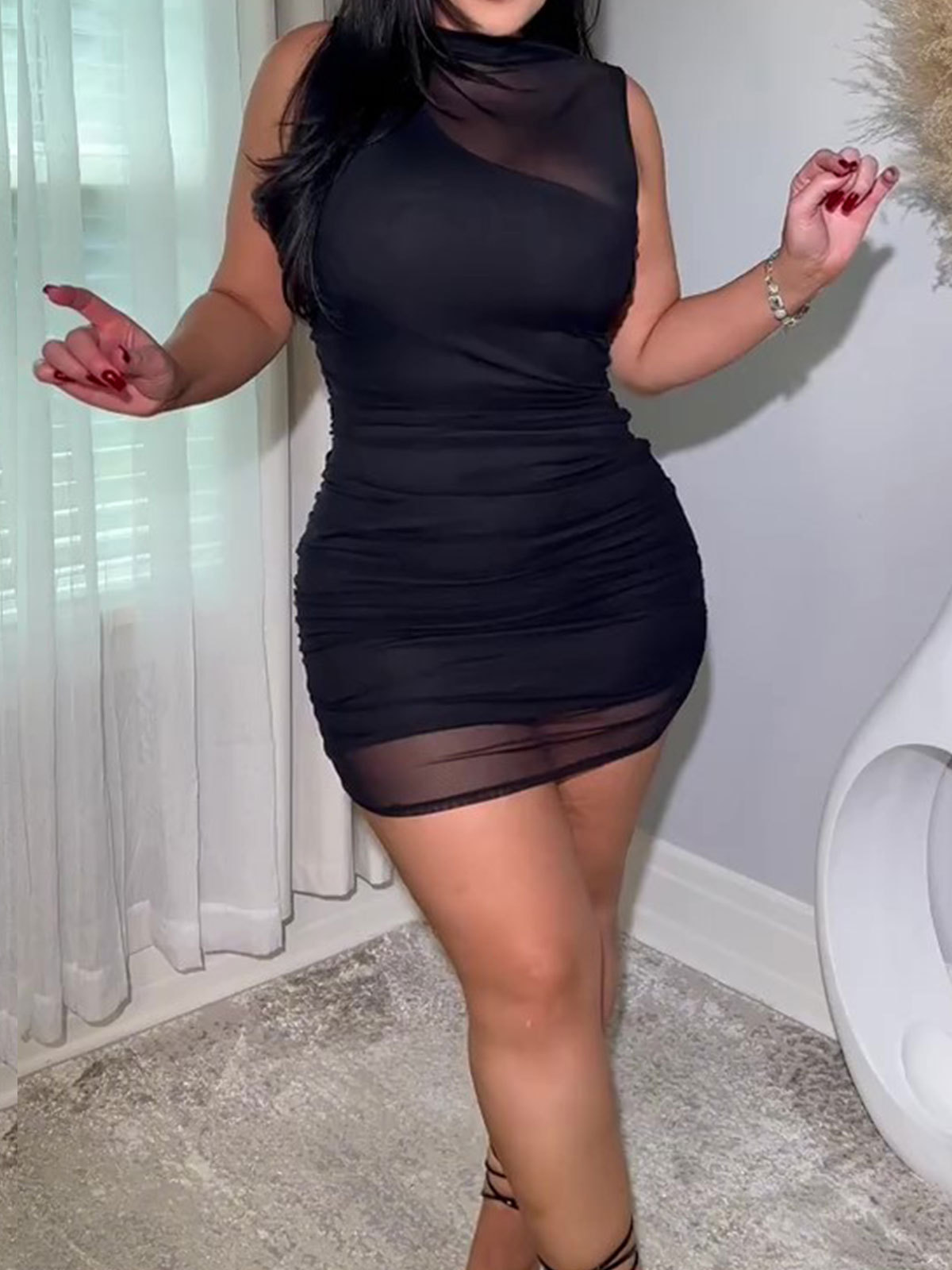 Black Layered Short Satin Dress