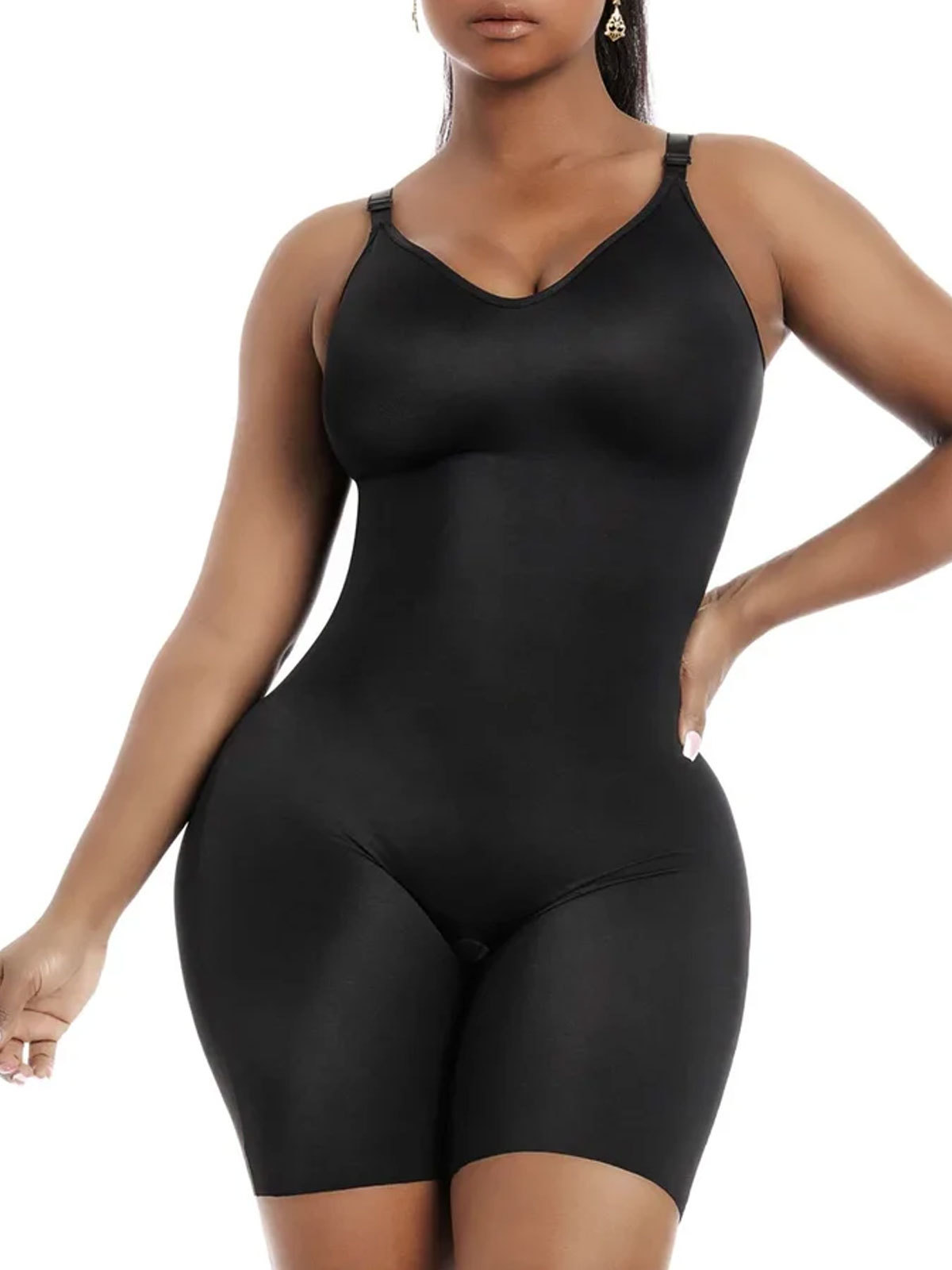 Chiccurve Daily Use Comfy Tummy Control Shapewear Bodysuit Mid Thigh With Built-In Bra