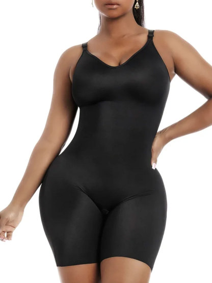 Chiccurve Daily Use Comfy Tummy Control Shapewear Bodysuit Mid Thigh With Built-In Bra