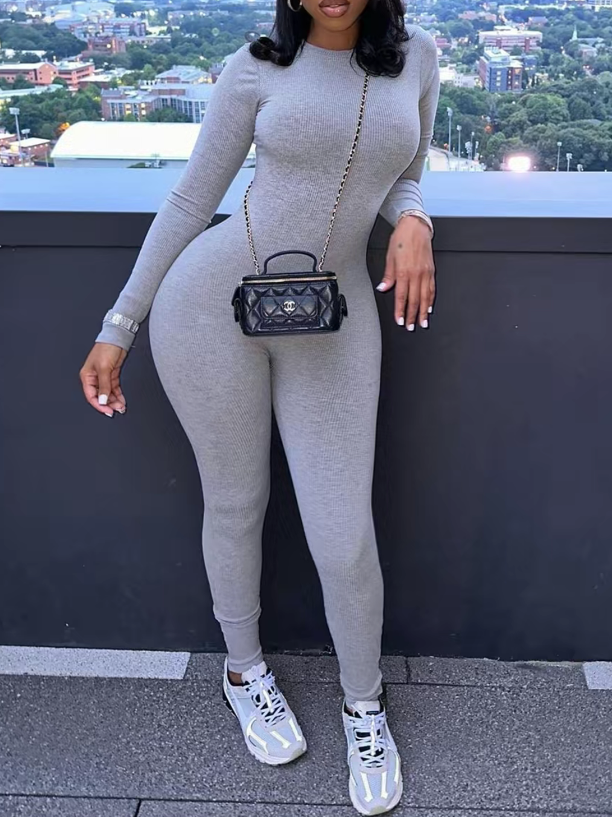 Crew Neck Long Sleeve Textured Bodysuit