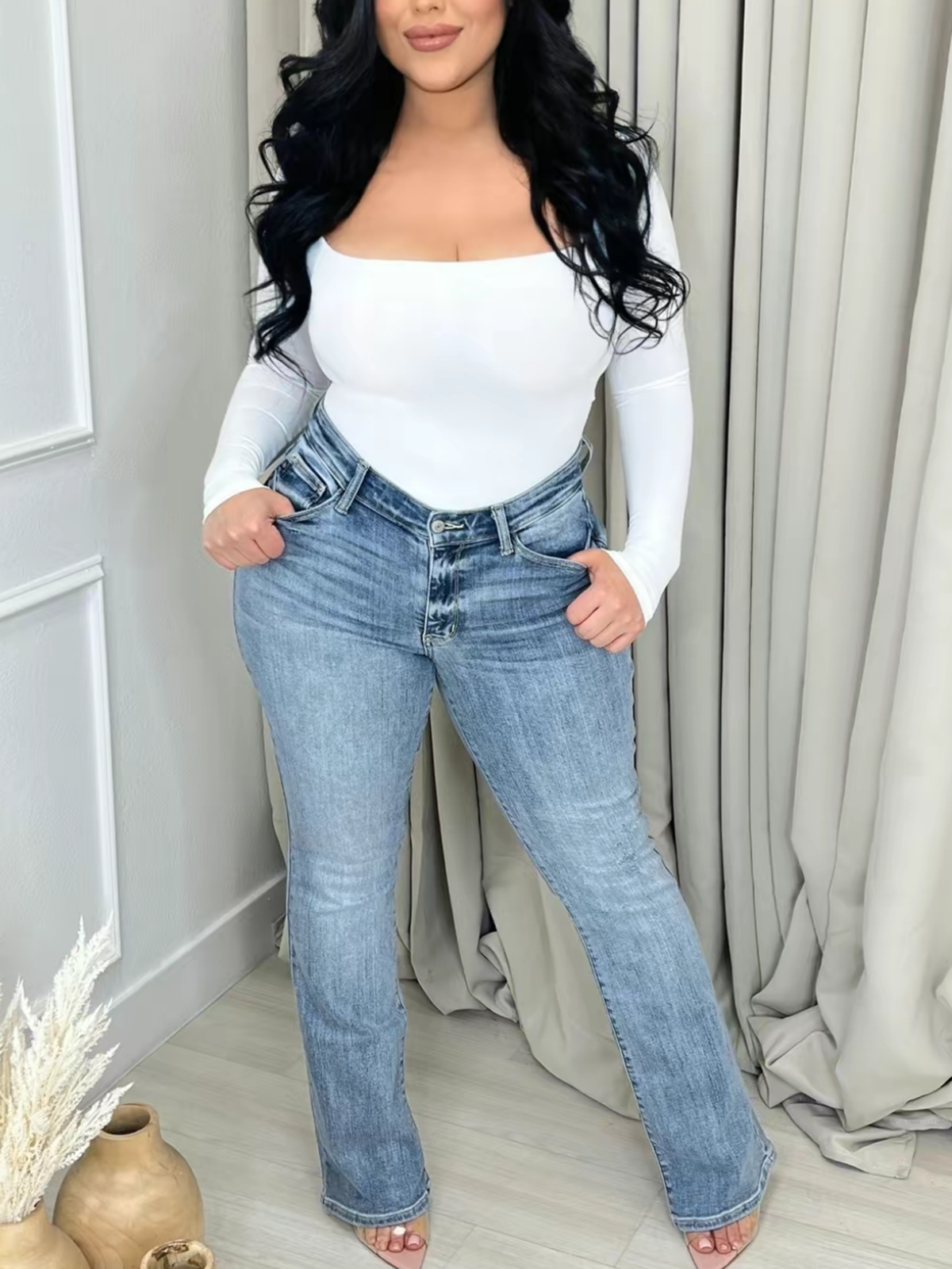 High Waisted Light Wash Flare Jeans