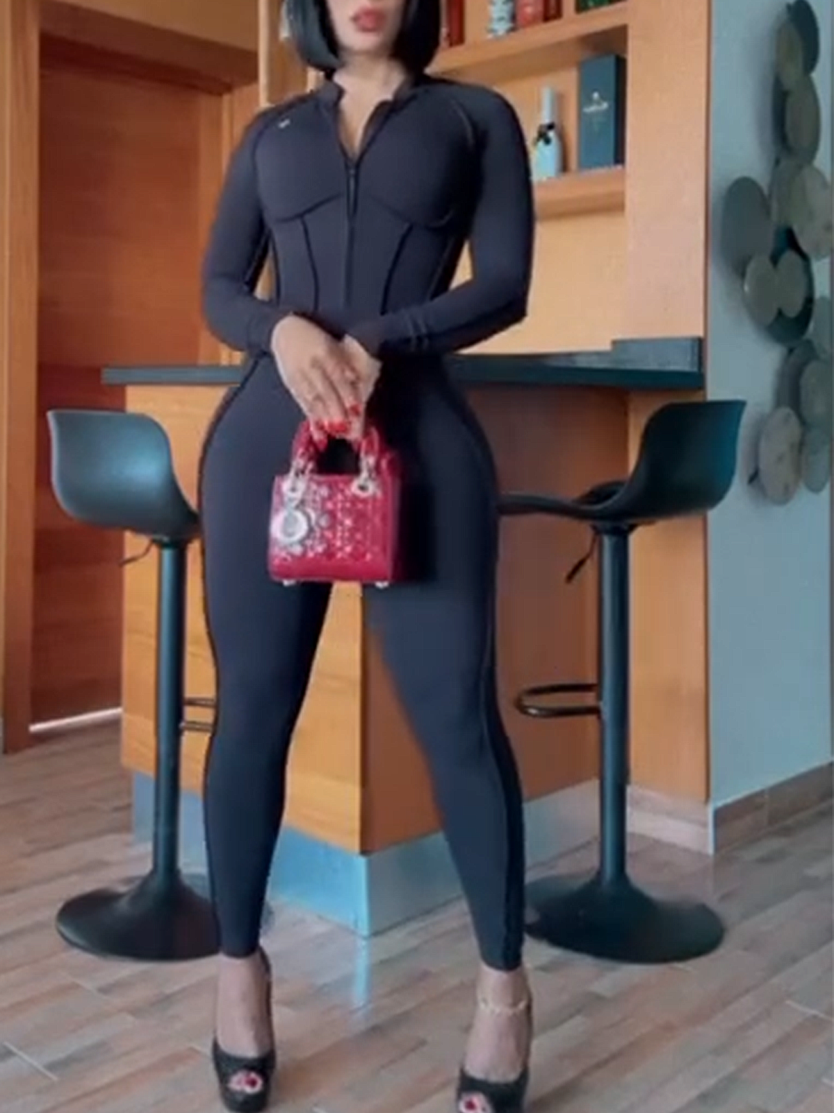 Women's High Collar Zipper Tight Backless Yoga Suit