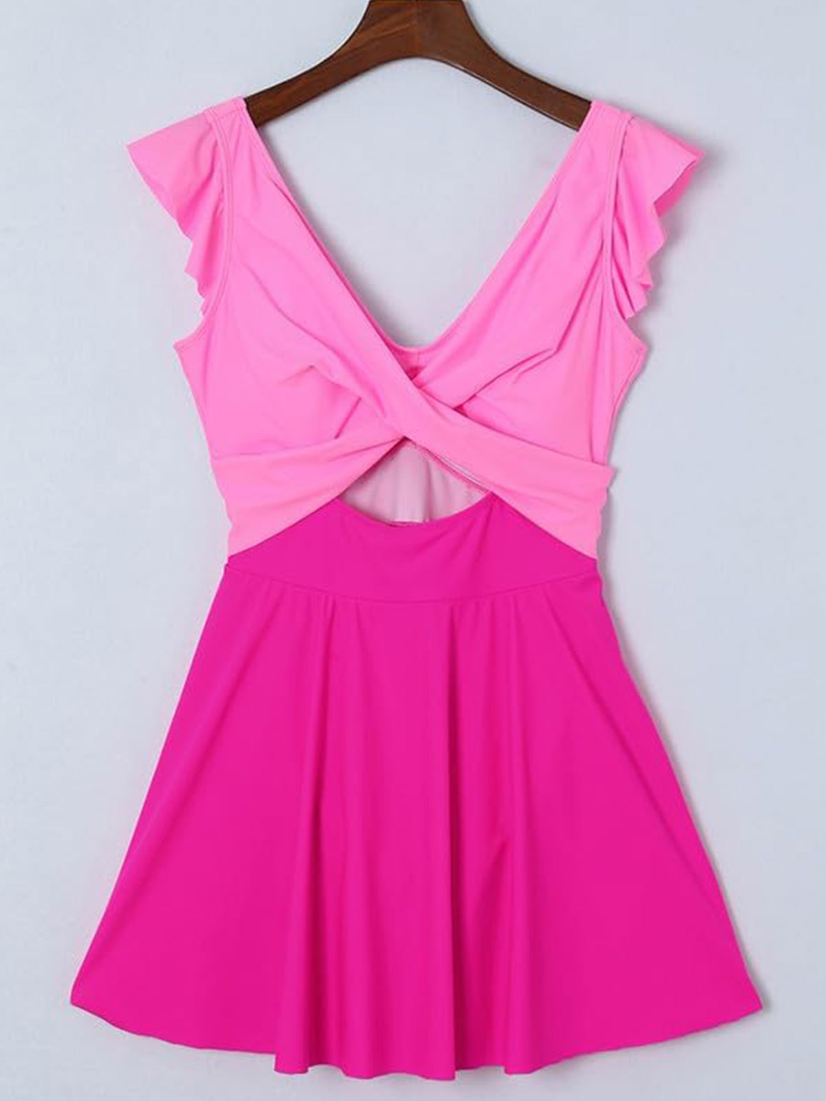 Women's One Piece Ruffle Cutout Slimming V Neck Swimsuit