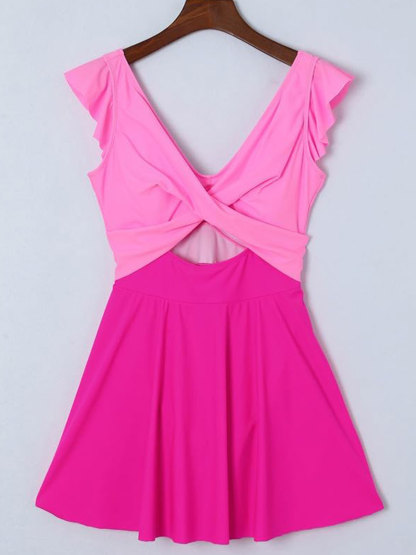 Women's One Piece Ruffle Cutout Slimming V Neck Swimsuit