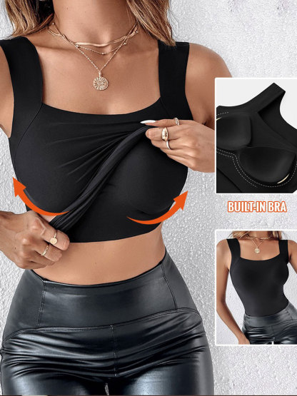 U Neck Shapewear Built-in Bra Tank High Strechy Sleeveless Slim Fit Tops Camisole