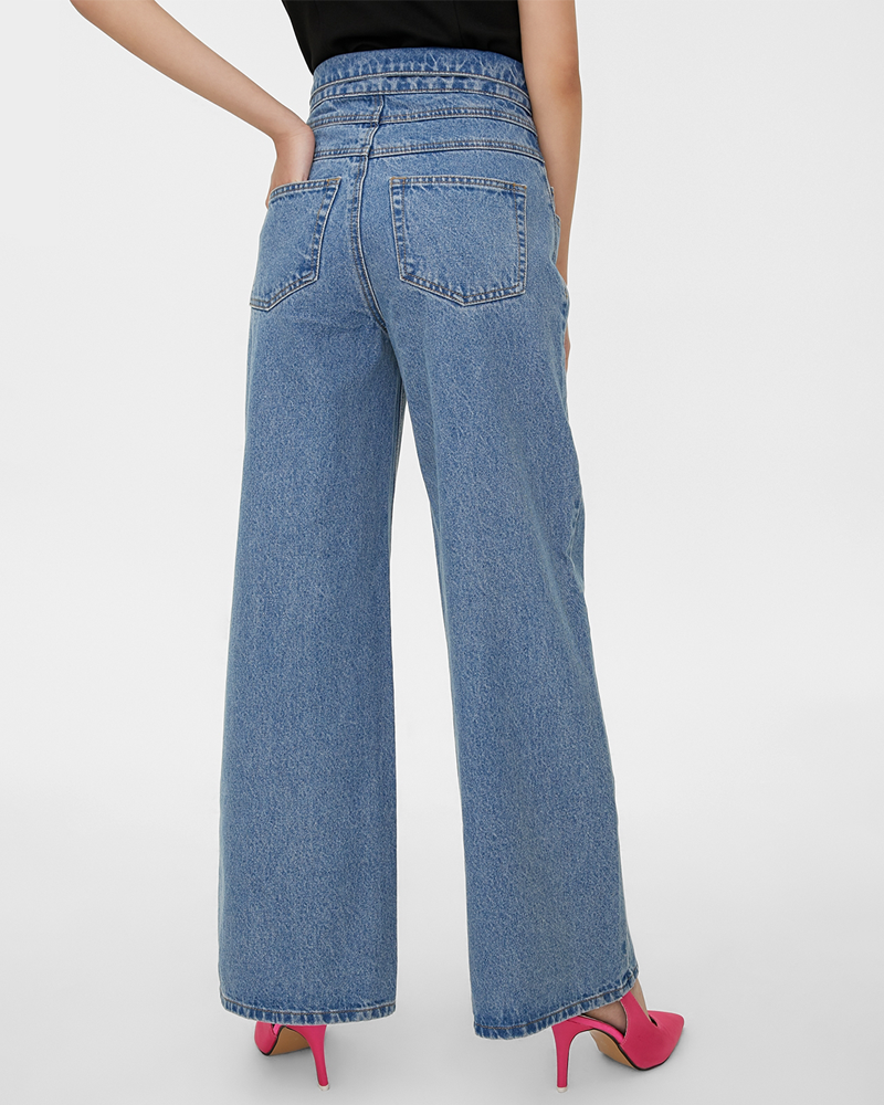 High-Waisted Buttons Jeans - Blue