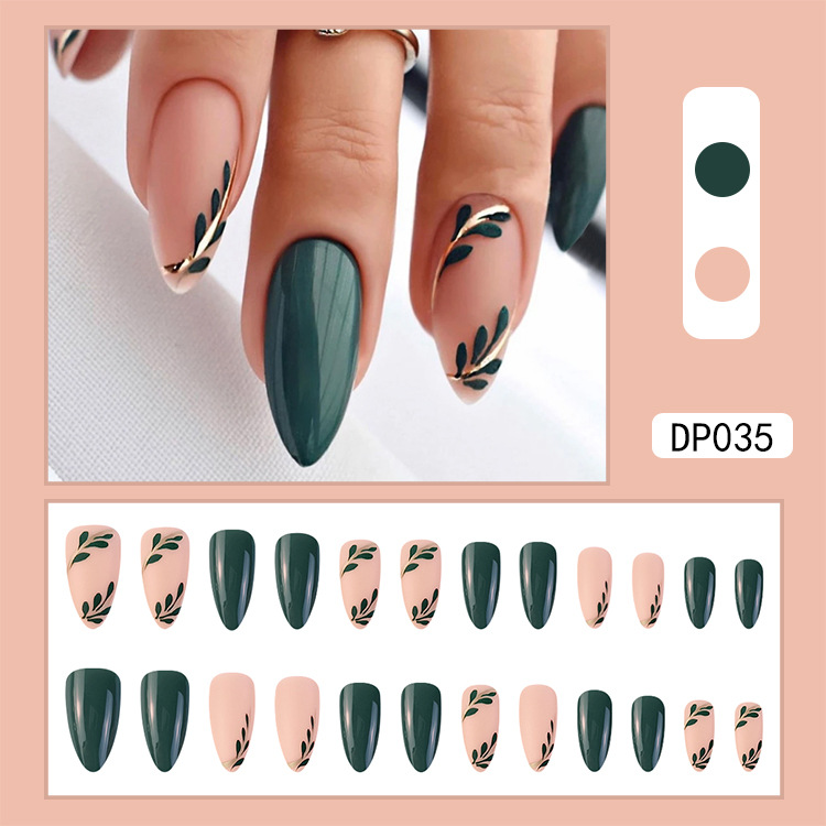 Simple fresh green leaf nail art piece removable