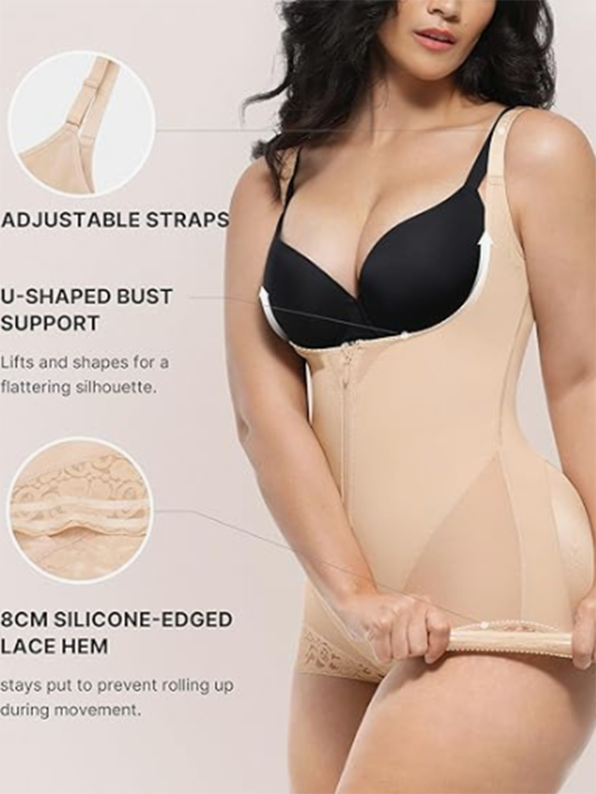 Women's Tummy Control Fajas Colombianas Body Shaper With Hook Zipper Closure Open Chest Tights Bodycon
