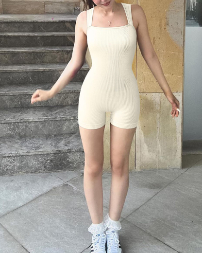 Seamless Ribbed Wide Strap Boxer Bodysuit