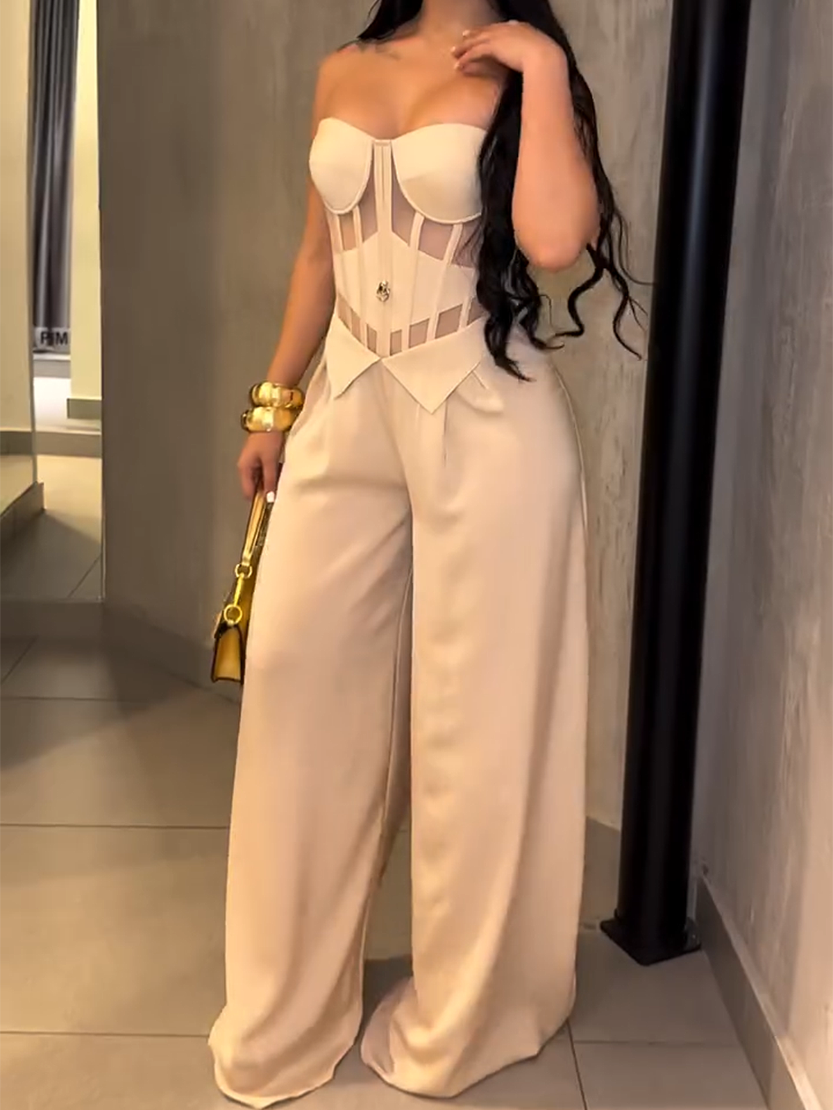 Sleeveless Fishbone Strapless Bodysuit