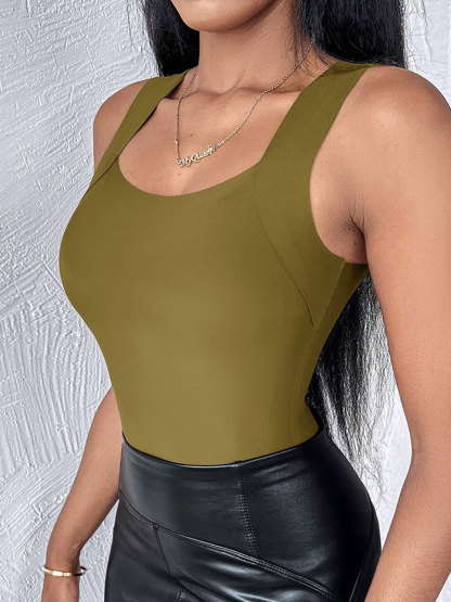 U Neck Shapewear Built-in Bra Tank High Strechy Sleeveless Slim Fit Tops Camisole