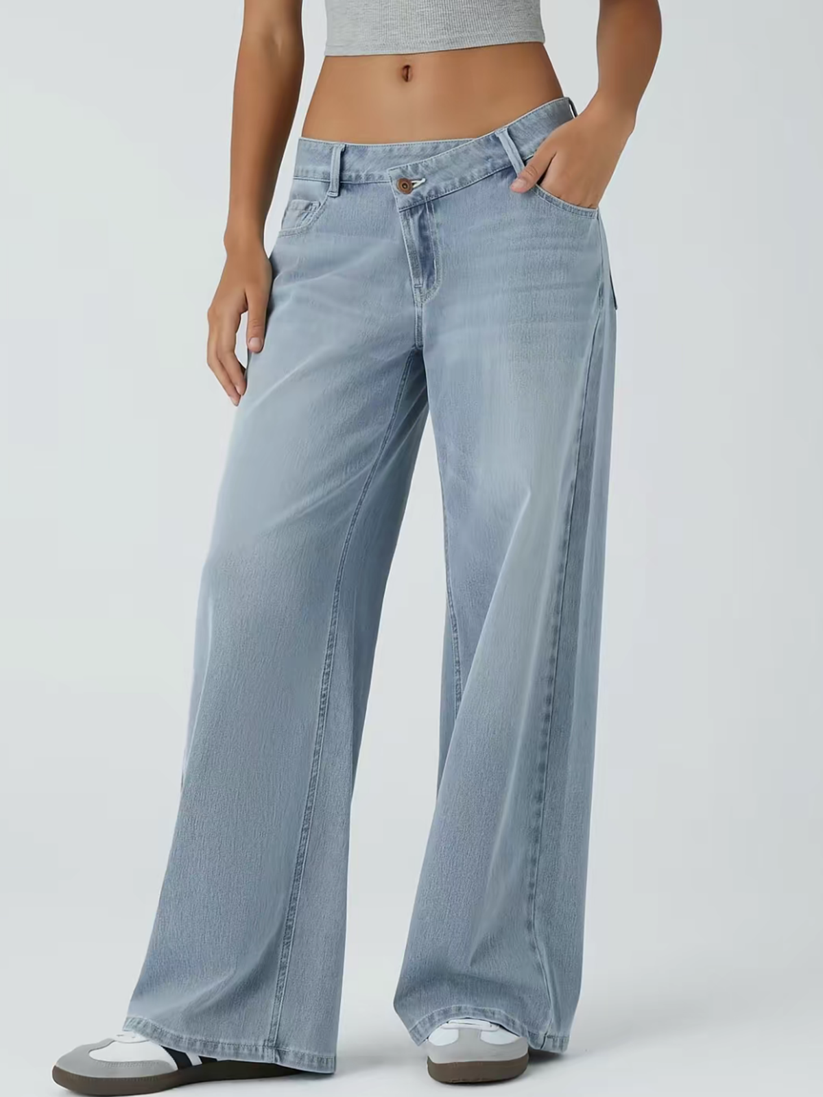 Cross Waist Asymmetric Wide Leg Jeans