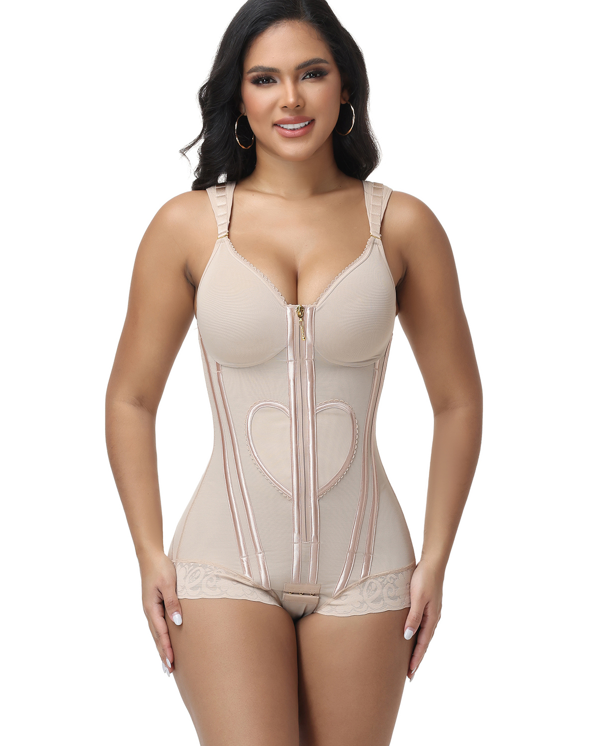 Fajas Colombianas Wide Straps Love Pattern Tummy Control Body Shaper