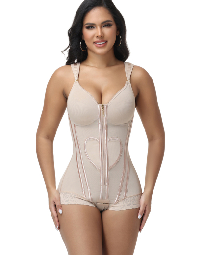 Fajas Colombianas Wide Straps Love Pattern Tummy Control Body Shaper