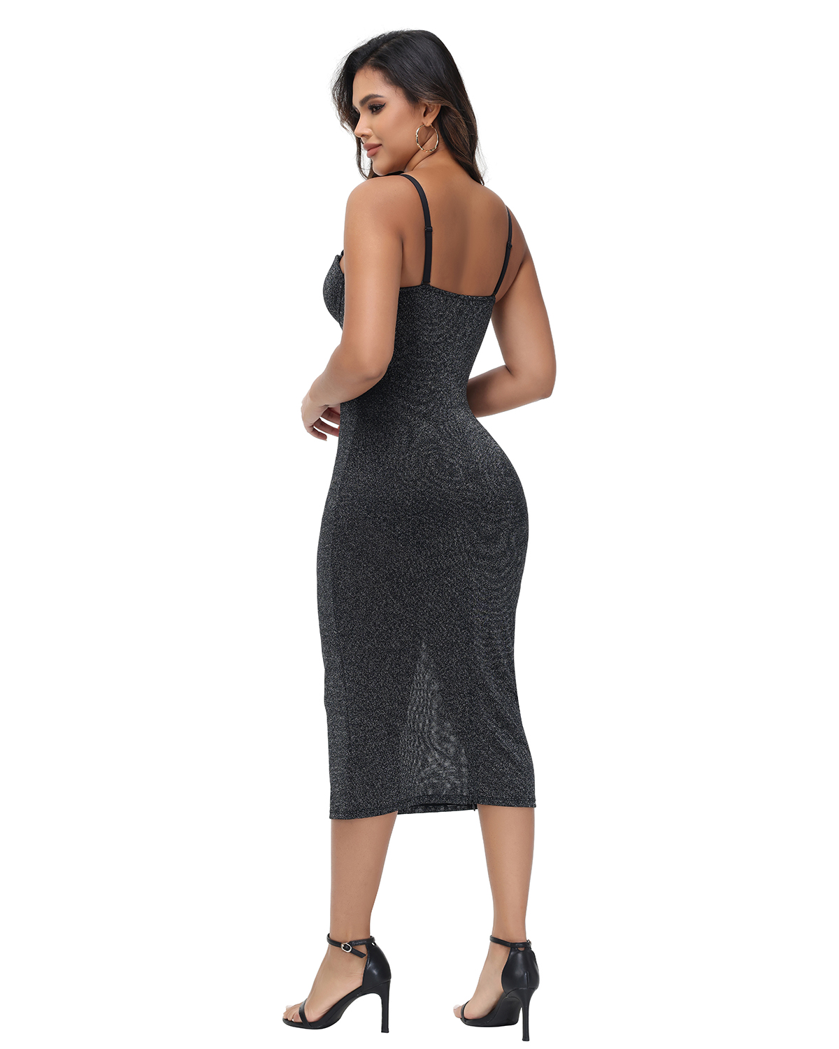 Sexy Maxi Cocktail Dress Built-in Bra Adjustable Straps Shapewear Dresses