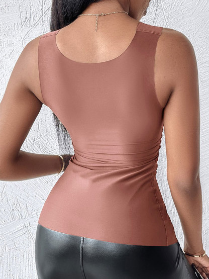 U Neck Shapewear Built-in Bra Tank High Strechy Sleeveless Slim Fit Tops Camisole