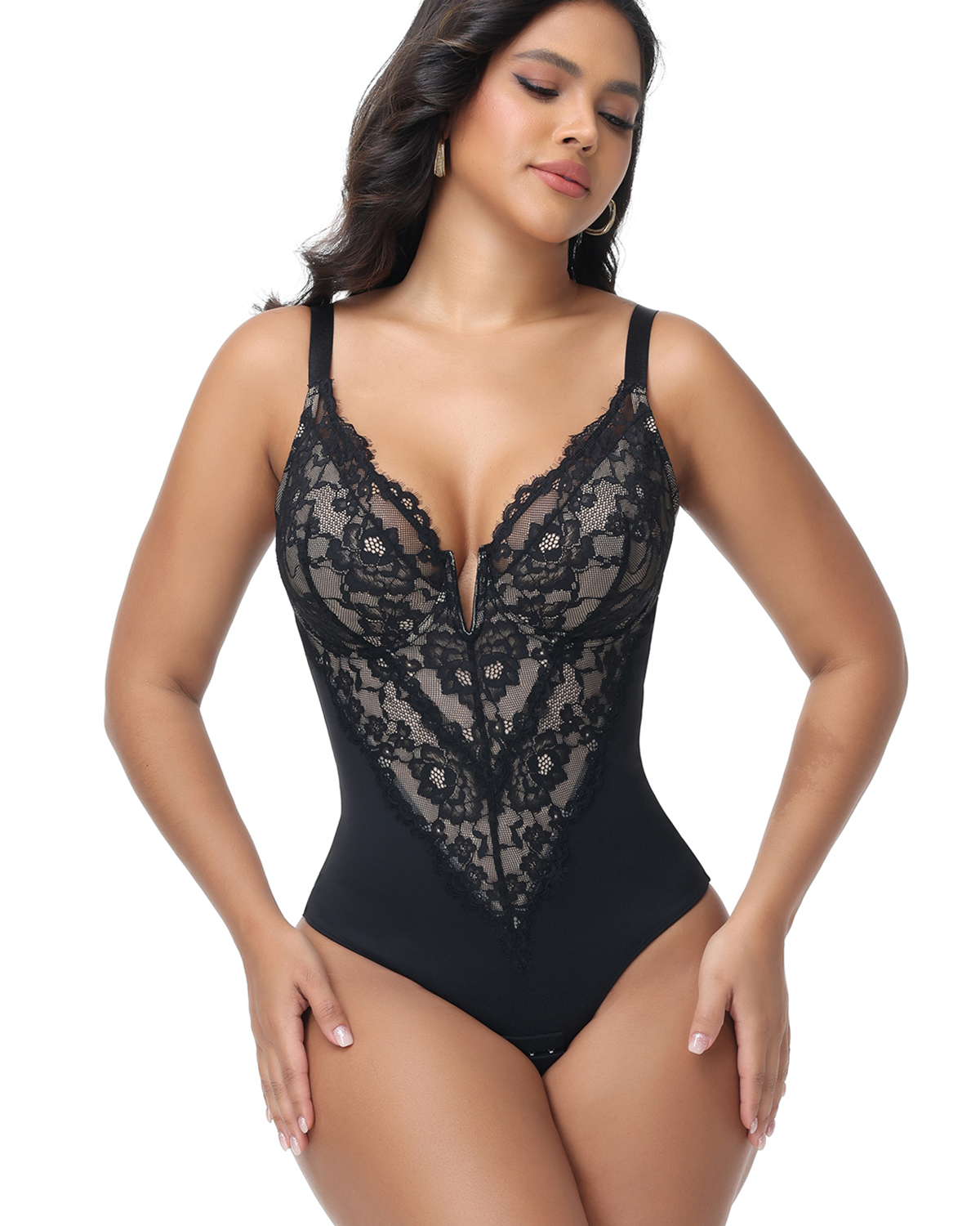 V-Neck Lace Triangle Bodysuit
