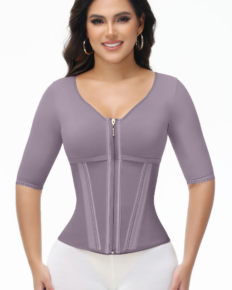 Fajas Colombianas High Compression Half Sleeves V Neck Waist Trainer Top