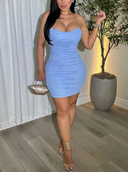 Glam Ruched Strapless Bodycon Mini Dress