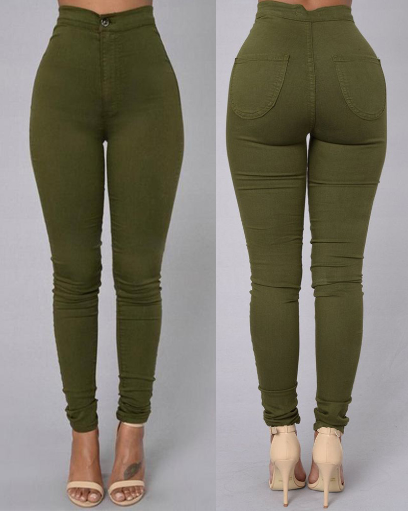 Candy-Colored High-Waisted Stretch Slim Jeans