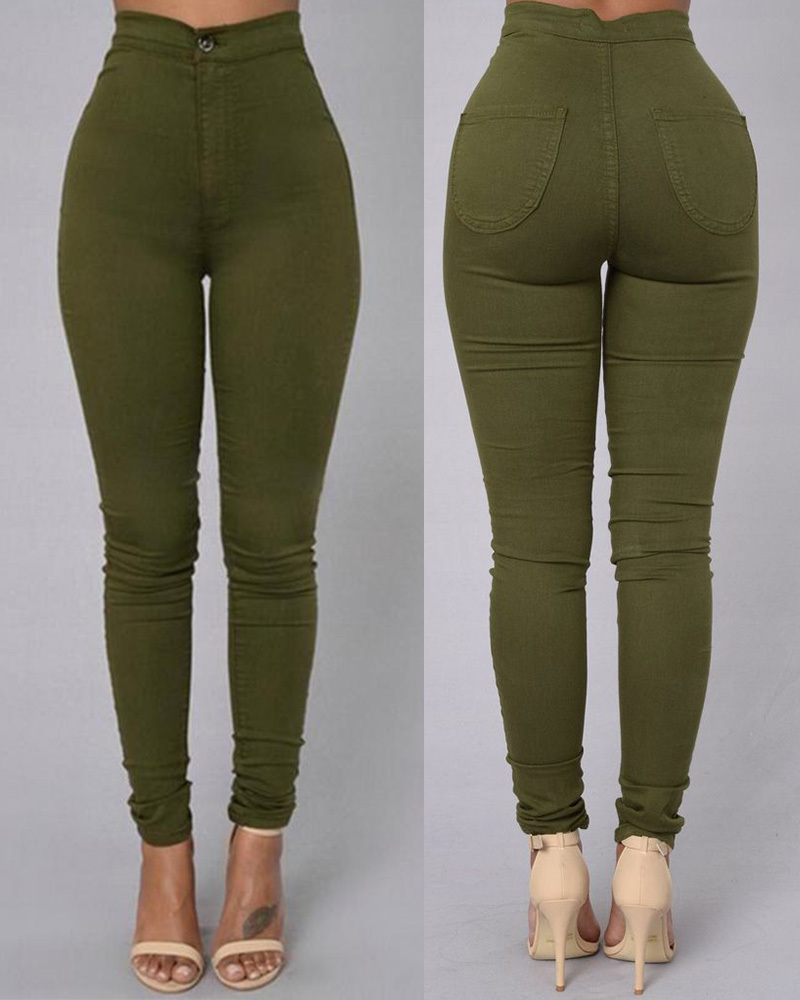 Candy-Colored High-Waisted Stretch Slim Jeans