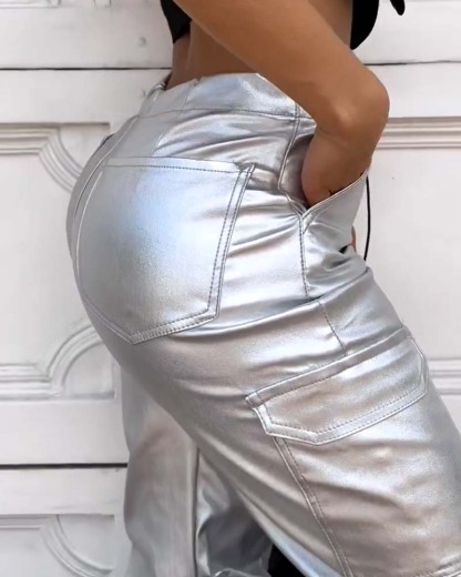 Eco-Leather Lantern Pocket Pants