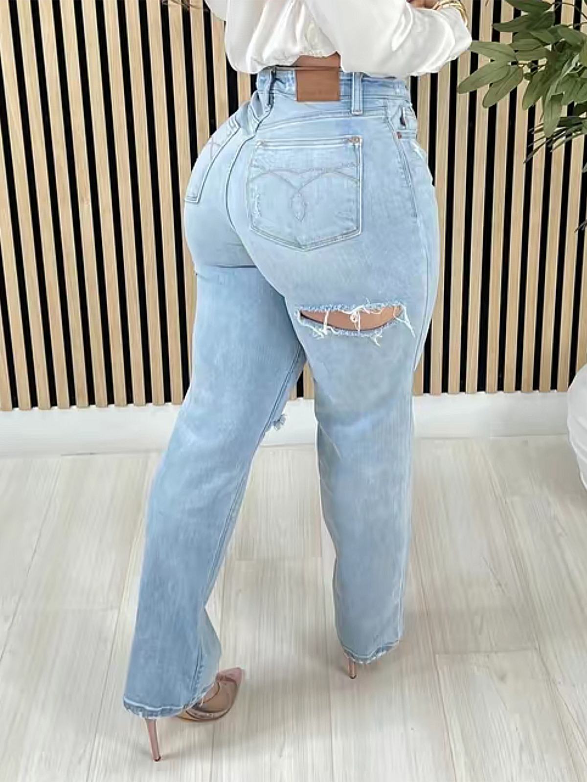 High Waisted Tummy Control Ripped Flared Jeans