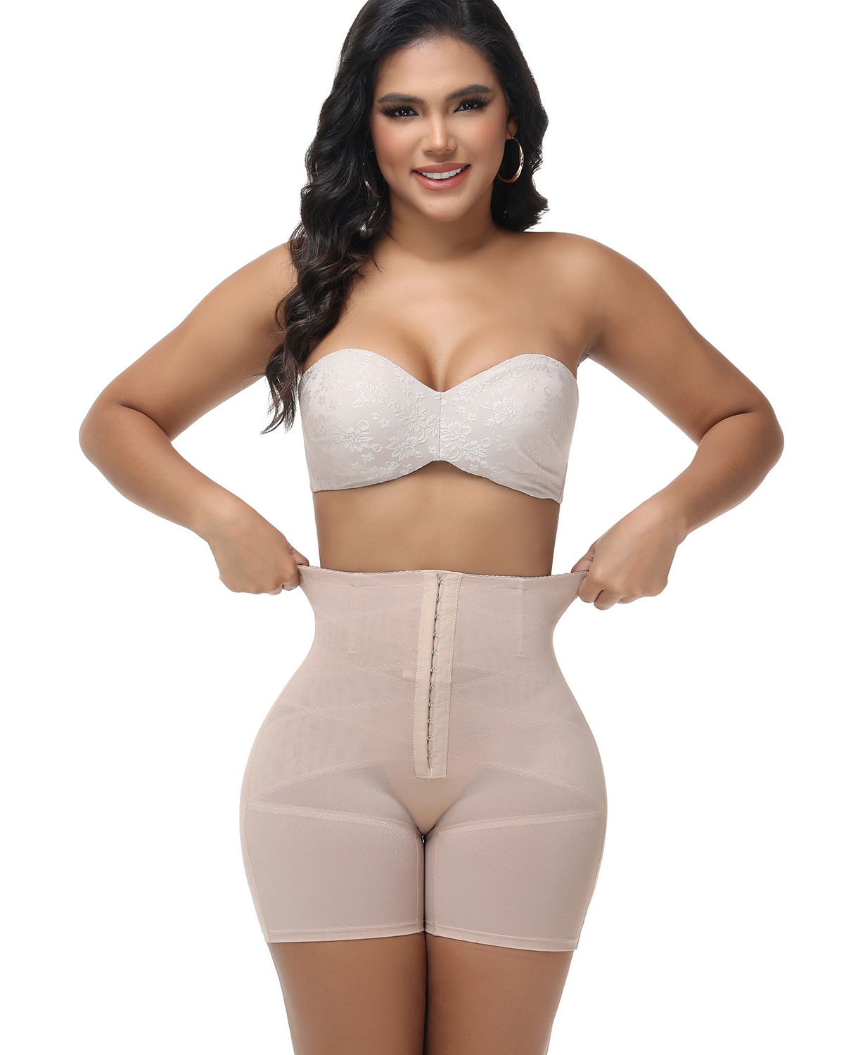High Waisted Button Down Tummy Compression And Butt Lifting Shorts
