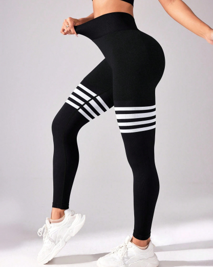 High Waist Back V Butt Lifting Fitness Striped Yoga Leggings