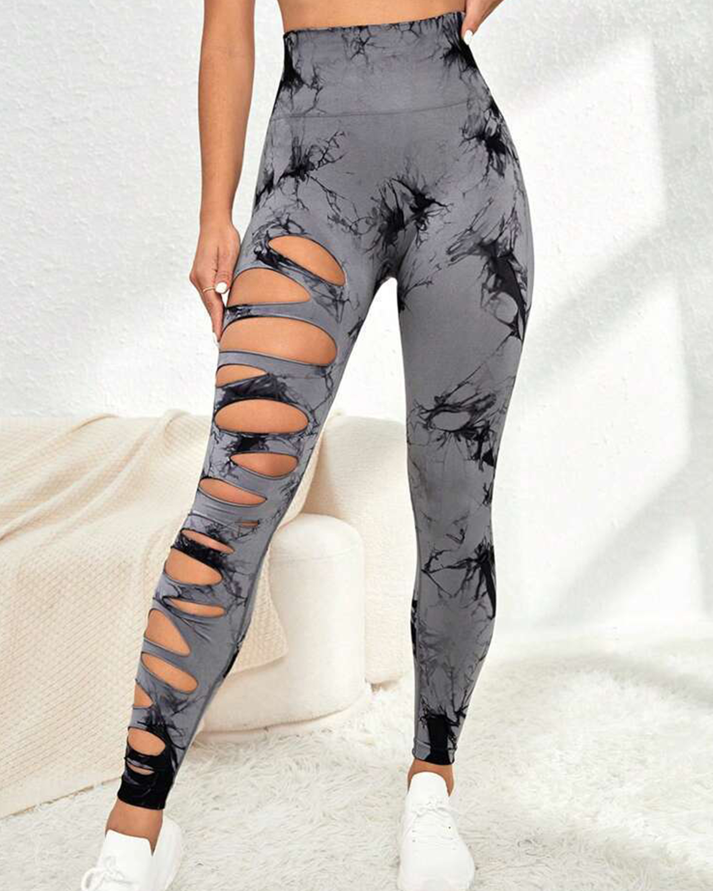 Cut-Out Tie-Dye High-Waisted Hip Lift Yoga Pants-ChicCurve