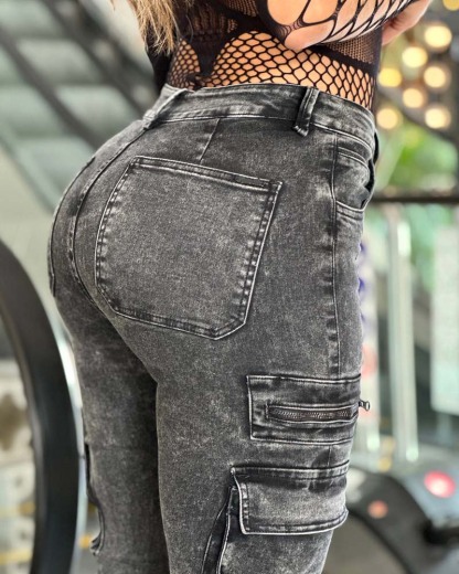 Smokey Gray Skinny Pocket Jeans
