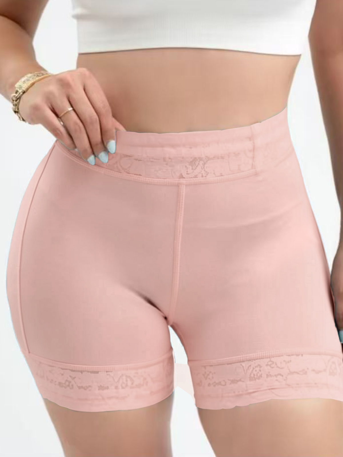 Lace Trimmed High Waisted Breathable Hip Lifting Shaping Shorts