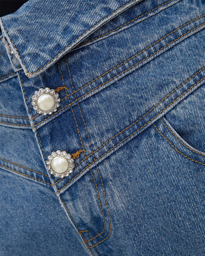 High-Waisted Buttons Jeans - Blue