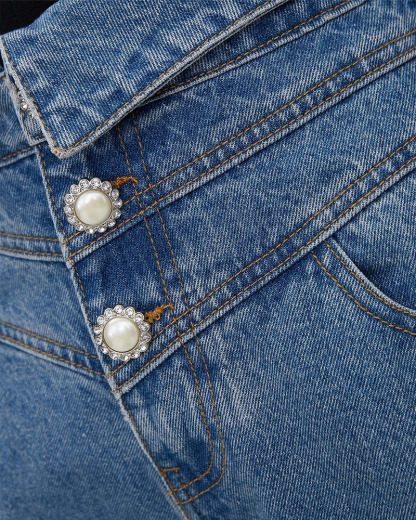 High-Waisted Buttons Jeans - Blue