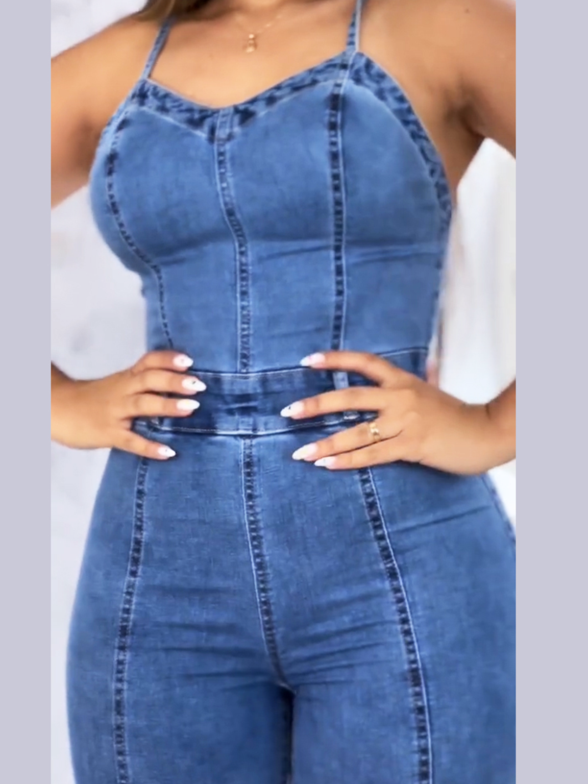 Denim Bombshell Jumpsuit-Blue