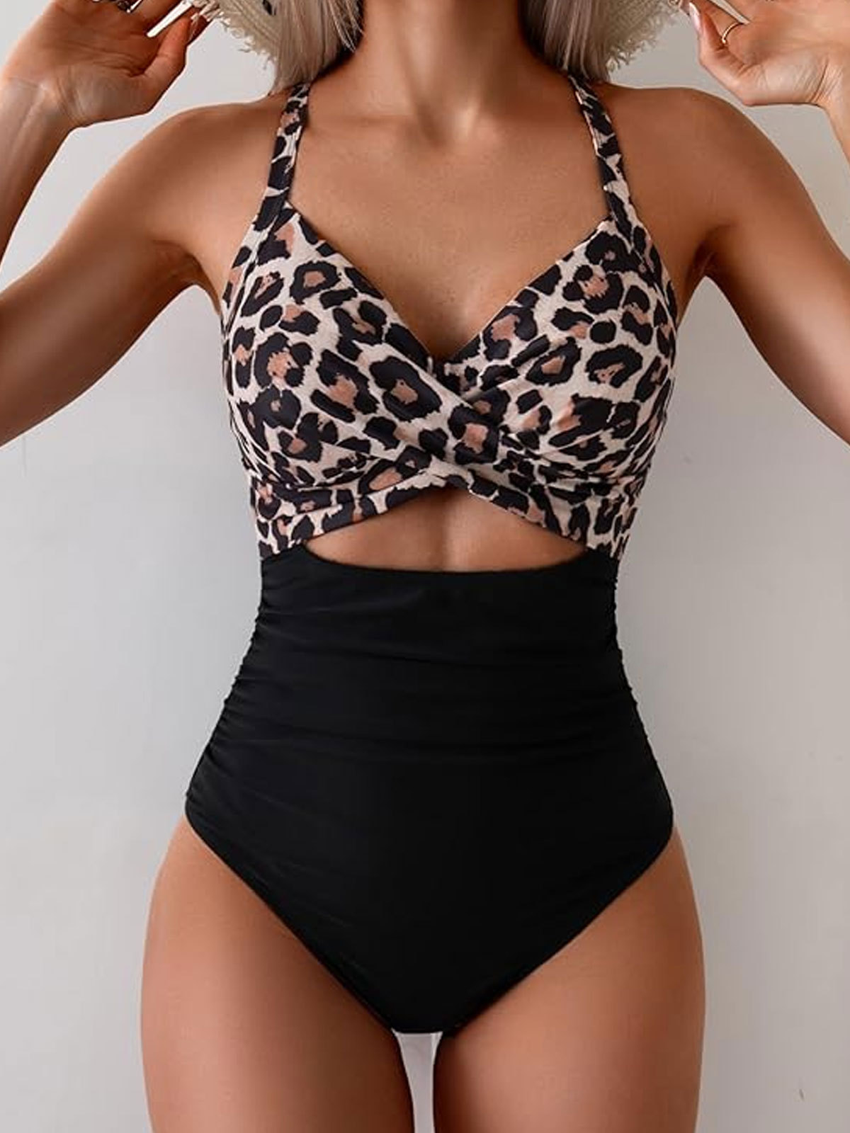 One Piece Swimsuits Tummy Control Cutout High Waisted Bathing Suit Wrap Tie Back