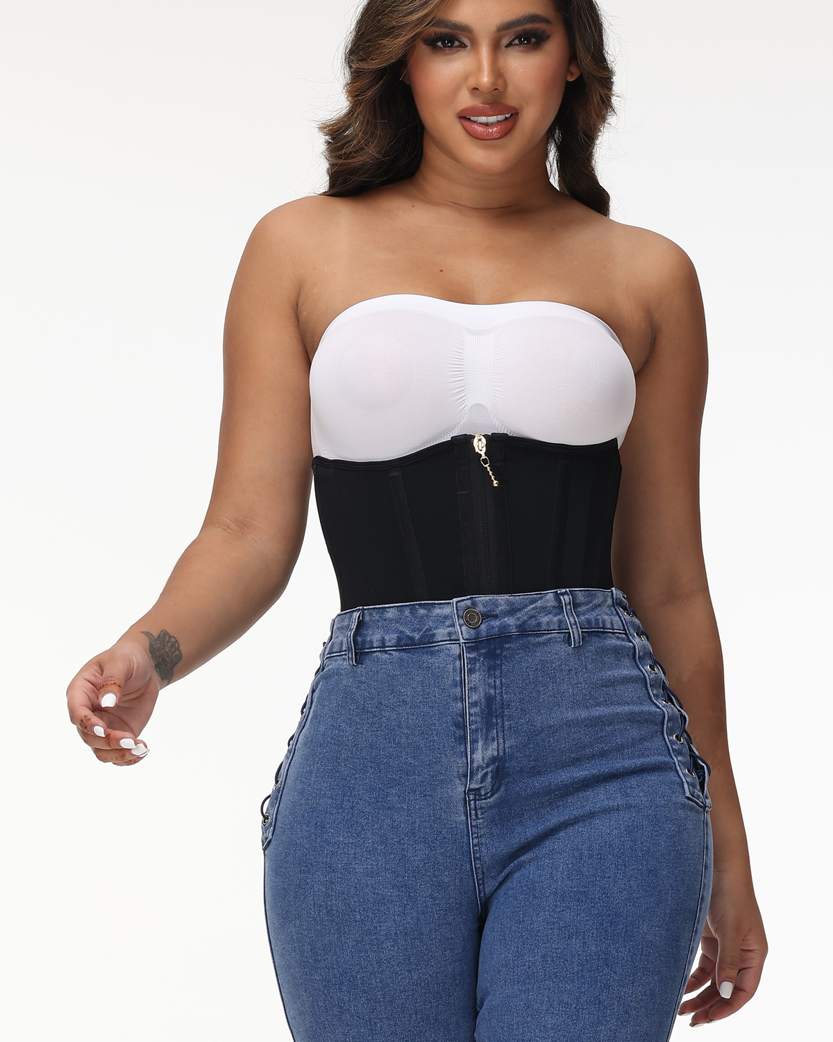 Women Black Waist Trainer with Zipper & Hooks Ref10060