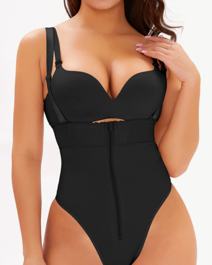 Thin Straps Open Bust Tummy Control Zipper Shapewear Bodysuit Ref2105